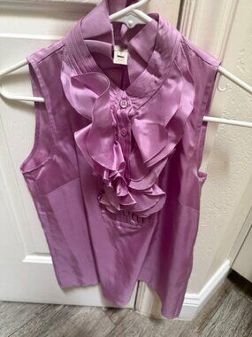 J.Crew Ruffle Neck, Sleeveless Blouse in Lilac Purple Size 0 100% Silk